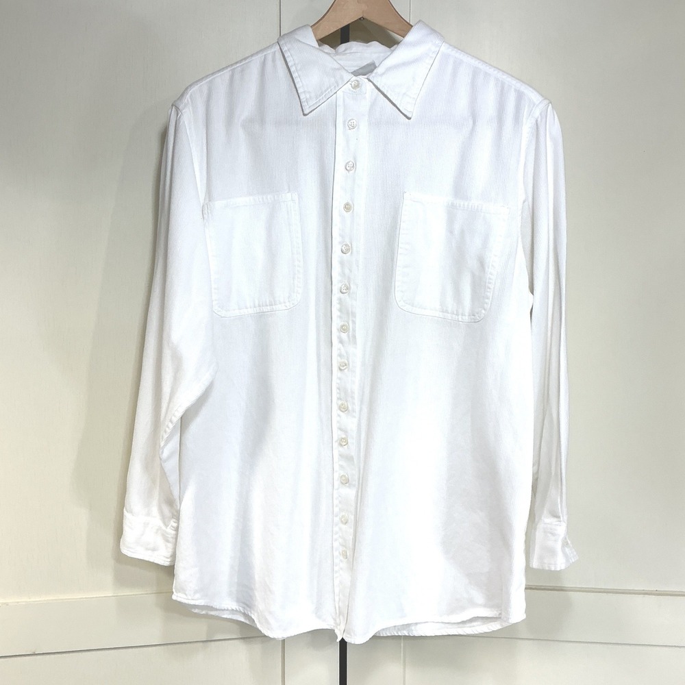 Vintage Basic Editions White Corduroy Button Down Shirt Womens 18 Minimalist